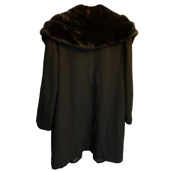 Liz Claiborne Black Faux Fur Collar Long Pea Coat. Size Large. - Picture 2 of 13